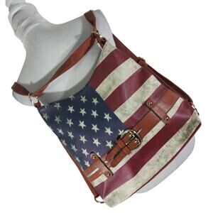 NWT! LIMELIGHT! ANTIQUE AMERICAN FLAG, RED, WHITE & BLUE PURSE, BACKPACK, BAG!
